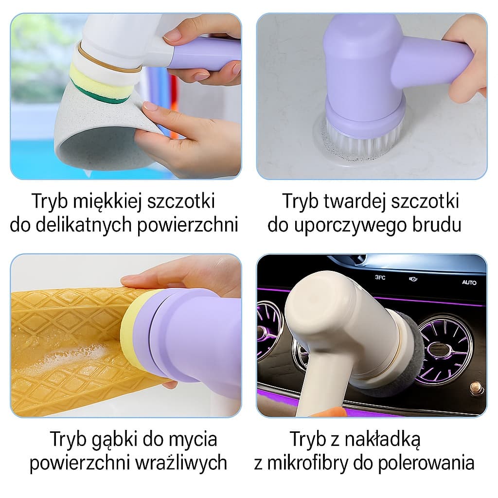 Bezprzewodowa szczotka Obrotowa 4w1. Do szybkiego czyszczenia łazienki, wanny, fug i toalety – Koniec ze Szorowaniem Ręcznym