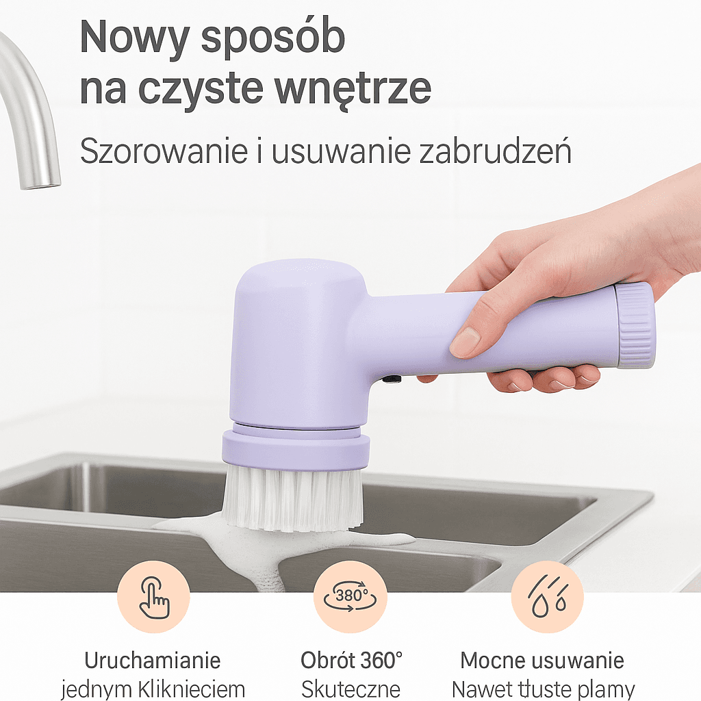 Bezprzewodowa szczotka Obrotowa 4w1. Do szybkiego czyszczenia łazienki, wanny, fug i toalety – Koniec ze Szorowaniem Ręcznym